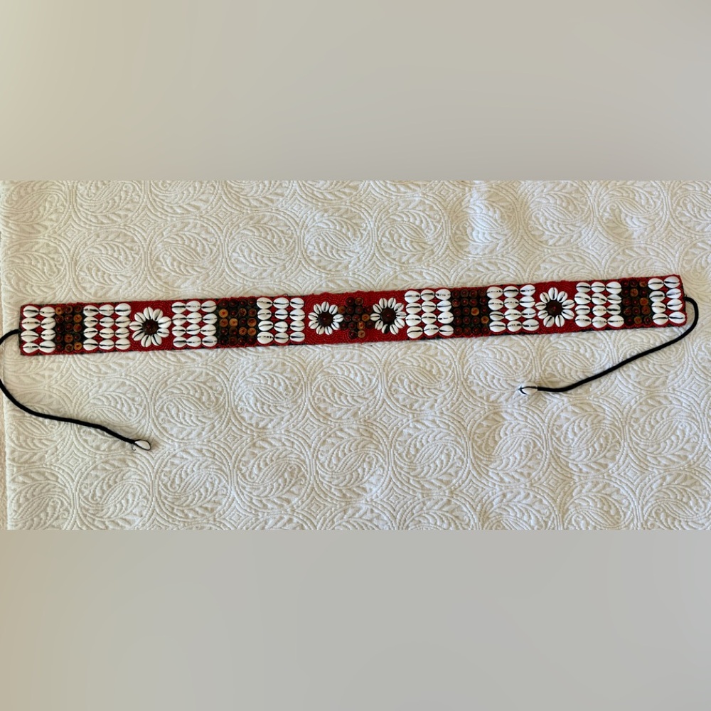 Red and White Handmade Artisan Beaded Belt - Picture 2 of 12